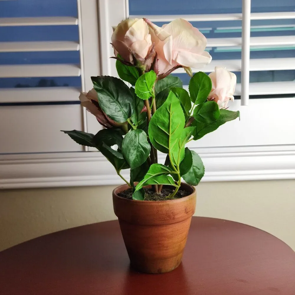 Artificial Faux Rose Soft Touch Flower Plant in Pot Indoor Home Decoration